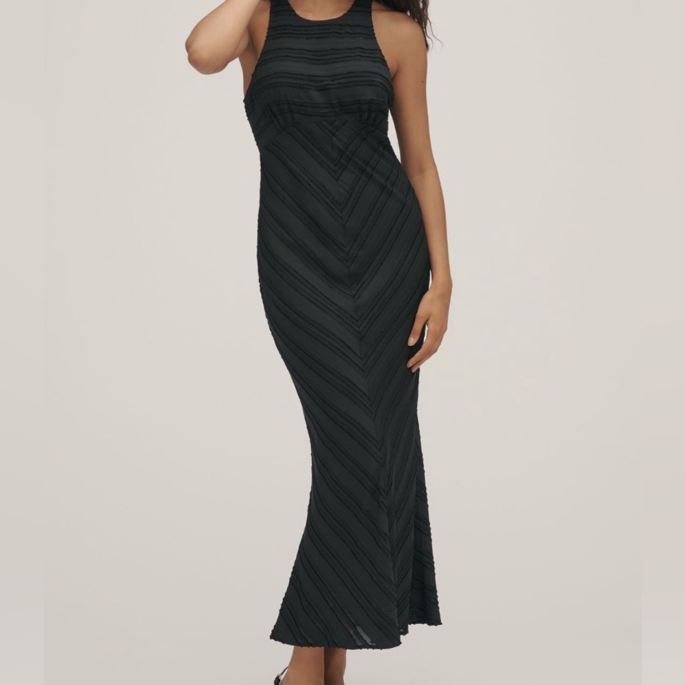 🟤NWT MAEVE by ANTHROPOLOGIE Sleeveless Textured Slip Midi Dress in Black XS